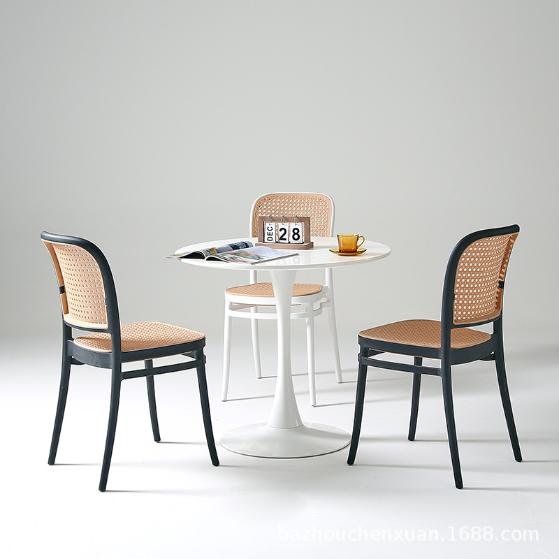 Nordic modern minimalist ins plastic chair, creative artist user, dining chair, coffee shop backrest, imitation woven rattan chair Application Scenario