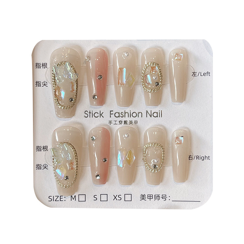 Yuning Light Luxury Glass Moonlight Wear A Hand-Made Aurora Drill Nail Nail Patch In The Long Bride Fake Nails Finished Item Picture