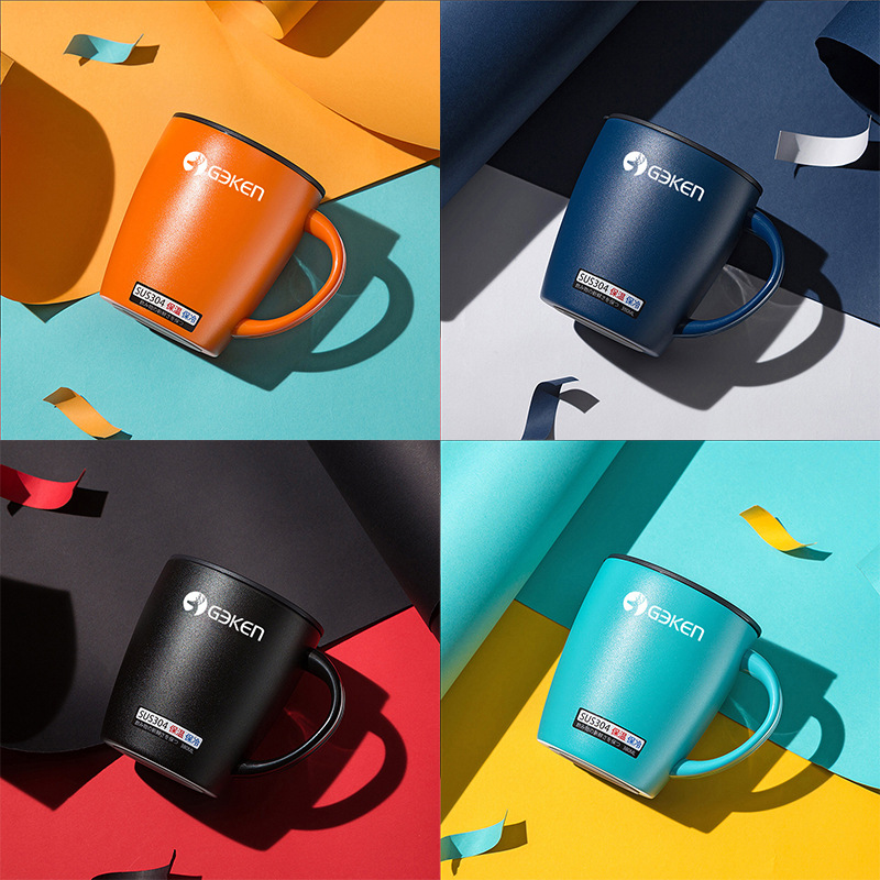 2021新款 不锈钢马克杯 带盖喝水办公室家用咖啡杯 时尚情侣水杯