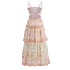 A new French floral halter dress for women's summer in 2024, featuring backless straps, a cinched waist and a figure-hugging cake-shaped long dress with print Item Picture