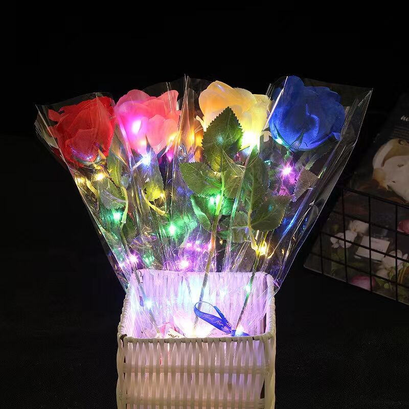 抖音网红仿真发光玫瑰花七夕情人节礼品LED玫瑰花礼物地摊夜市