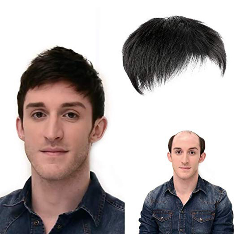 Real men's hair patch real men's hair hair on the top of the hair piece natural breathable cover white hair wig for men