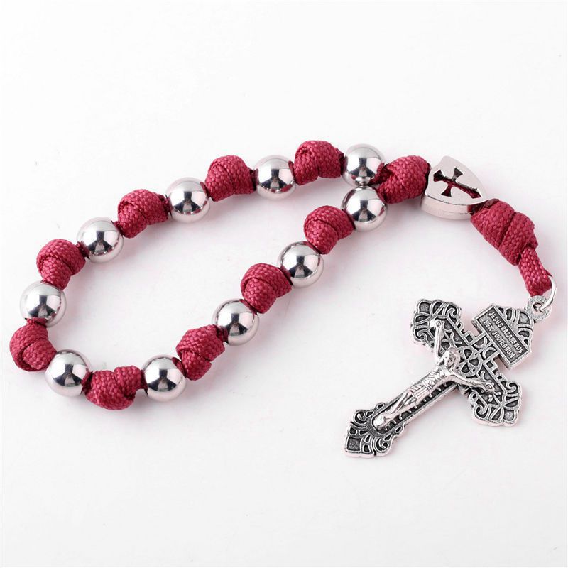 Cross-border e-commerce cross necklace, hand-woven rope car pendant, ROSARY rosary bracelet, cross jewelry Specification image