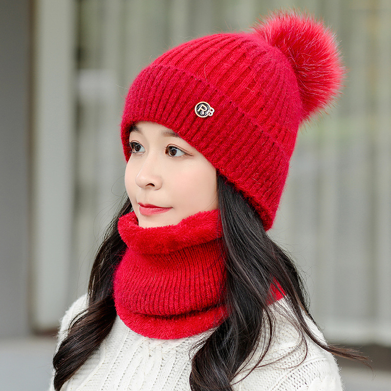2021 Rabbit fur woolen hats, children's autumn and winter knitted hats, Korean style cute girls' winter warm hats, scarves with fleece Application Scenario