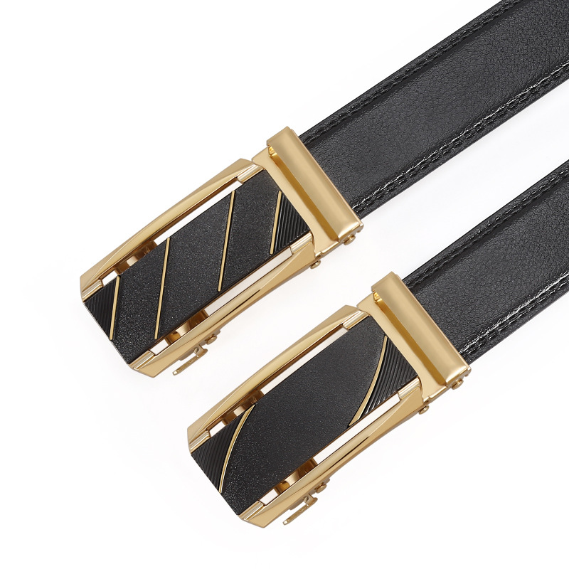 Men's Automatic Buckle Cut Edge Double Line Lychee Grain Young Men's Business Belt Factory Spot Wholesale Specification drawing