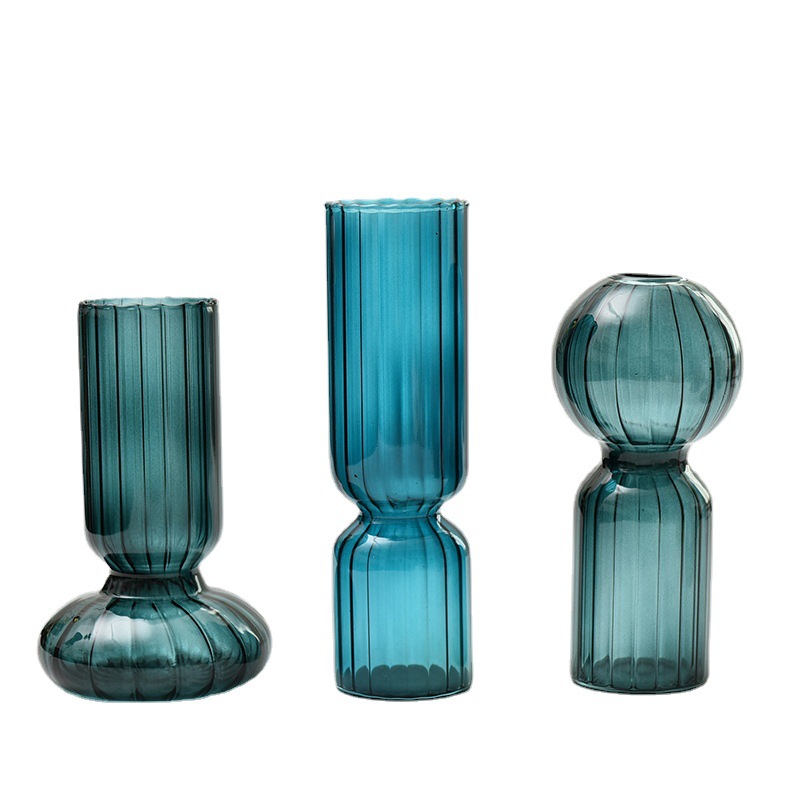 北欧创意条纹彩色花瓶泡泡玻璃花瓶时尚复古装饰摆件水培插花瓶详情图5