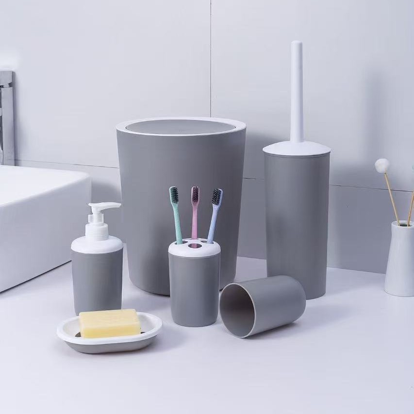 Hotel household plastic bathroom bamboo cover bathroom toiletry set, storage toiletry six-piece set details Picture
