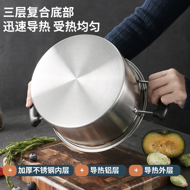 Stainless steel soup pot with thickened base, household double-ear soup pot for cooking porridge and noodles, baby food pot, single-handle milk pot Specification image