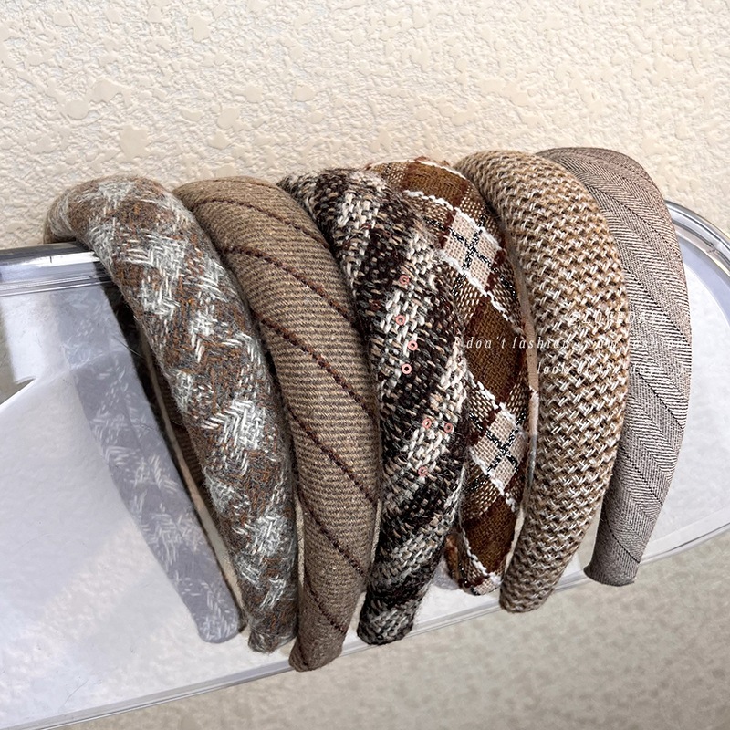 美拉德咖色学院风格子发箍女秋冬洗脸头箍高颅顶发饰发卡2023新款