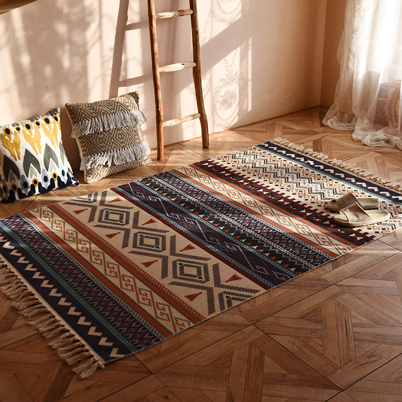Ins Bohemian Cotton Mat Living Room Sofa Rug Bedroom Bedside Foot Mat Long Tatami Mat Machine Washable