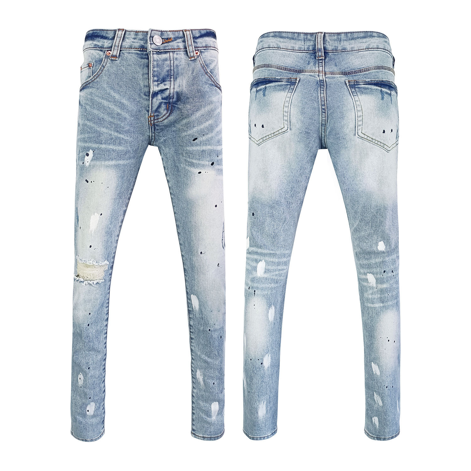 Hot-selling all-season youth men's jeans, American hip-hop ripped jeans, washed cat beard jeans, a trendy brand