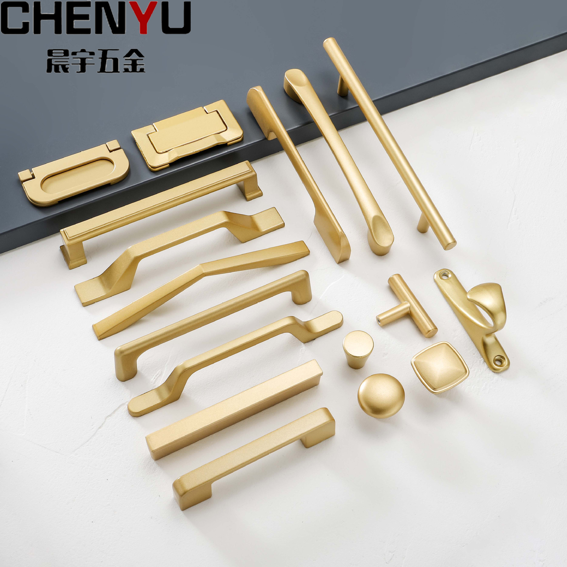 实心北欧土豪金沙金金色柜门衣柜抽屉橱柜家具五金铝合金拉手把手