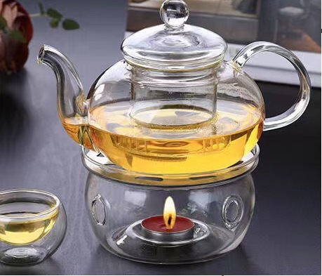 Heat-resistant glass teapot, stainless steel filtered flower tea brewing teapot, high-temperature resistant thickened black tea set for home use