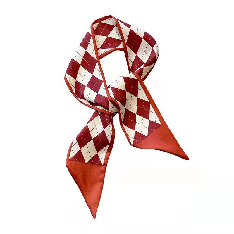 Red Sharp Corner Double Satin Small Long Headband Silk Scarf Women's Scarf Streamers Decorate Suit Scarf All Match Item Picture