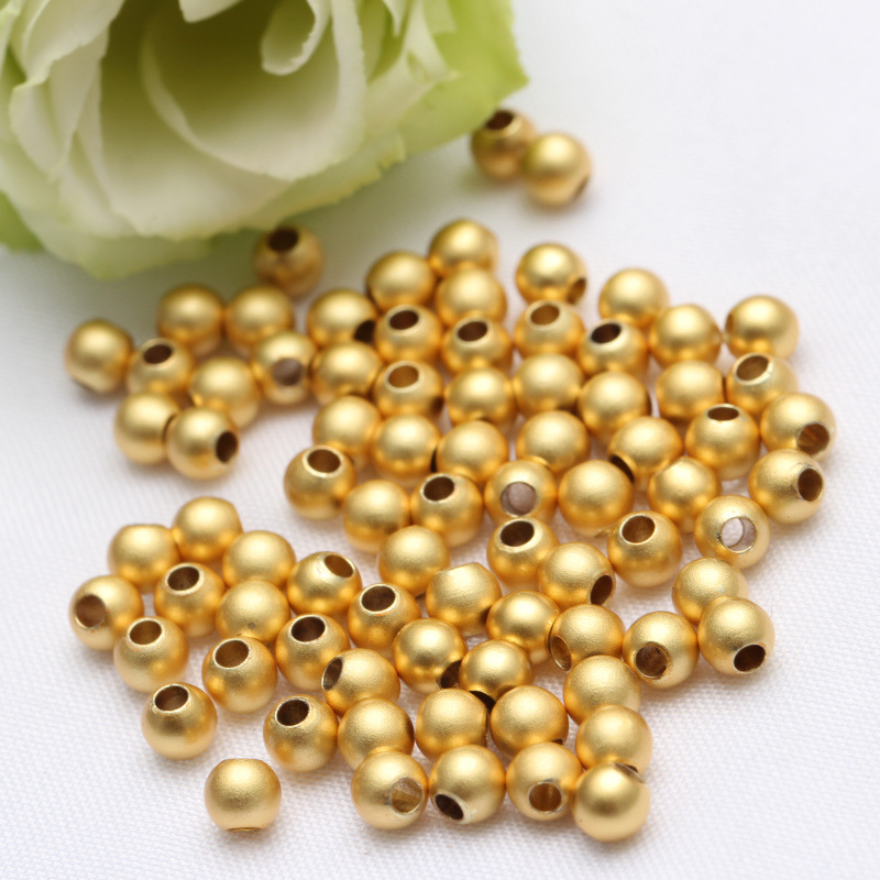 18K Old Fa Sarge Gold Smooth Round Beads Diy Handmade Jewelry Accessories Gold Necklace Bracelet Beaded Material Loose Beads