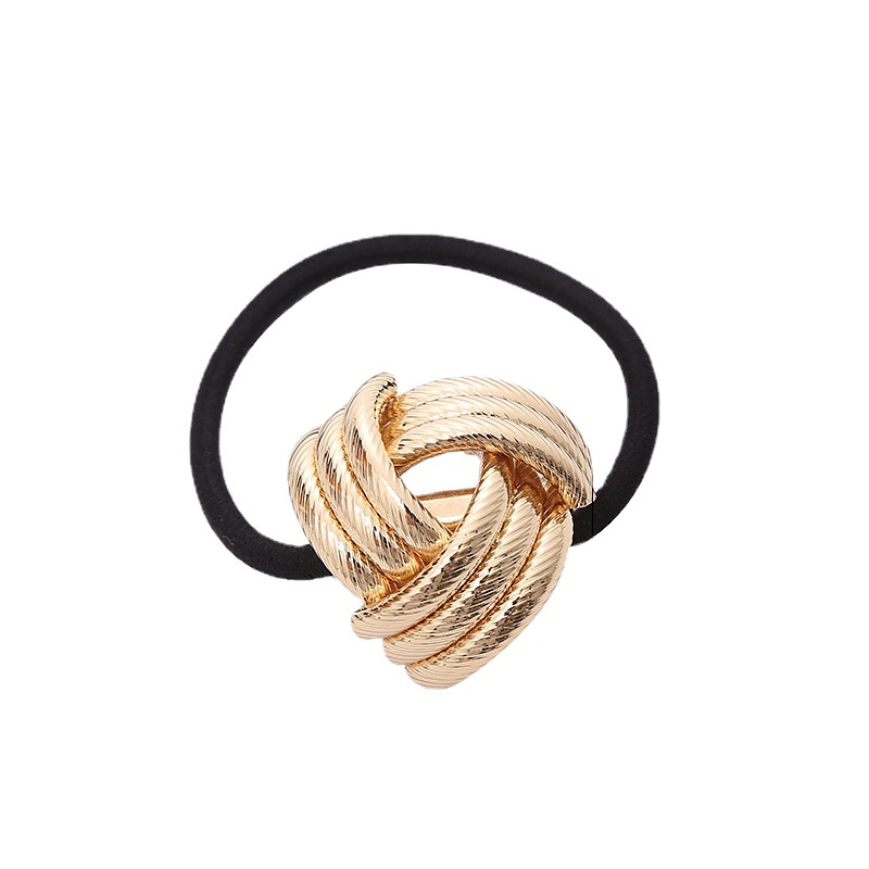 Korean Version Of Simple Temperament Female Metal Scrunchie European And American Wind Hair Rope Ponytail High Warhead Rope Knotting Process Hair Accessories Wholesale Item Picture