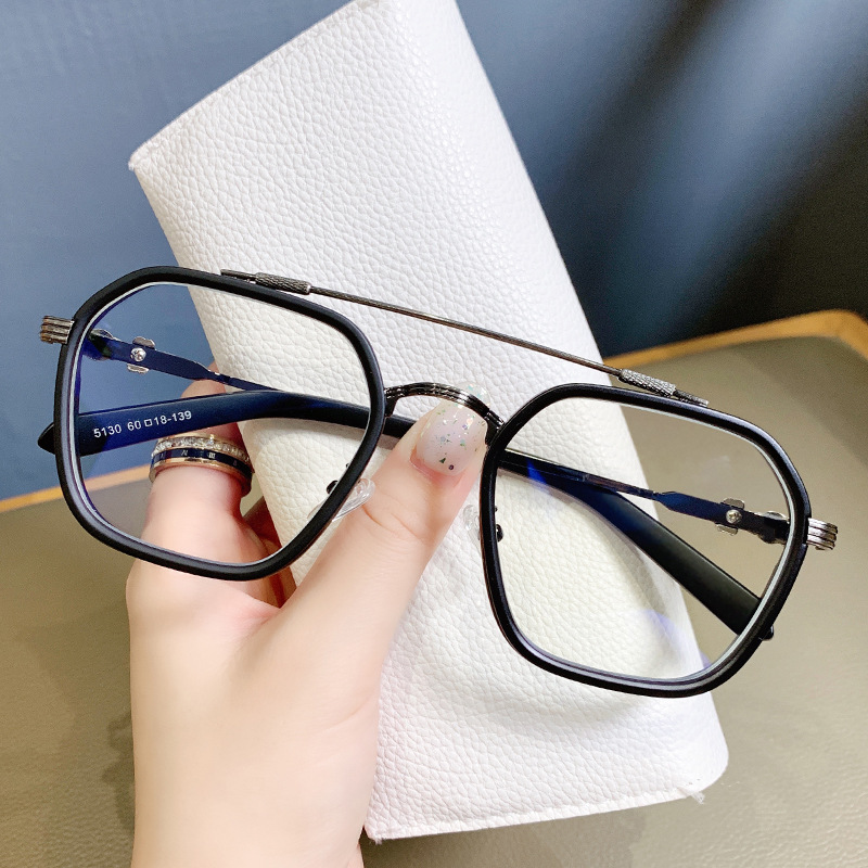 时尚炫酷双梁克罗伈平光镜潮流金属眼镜框复古新款素颜防蓝光眼镜图