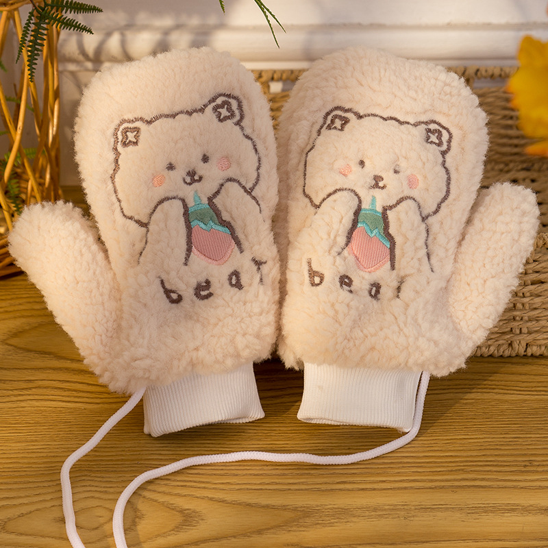 The cute Korean version of the "ins gloved Girl" for winter cycling, with a warm and cold-proof neck, thickened plush cartoon bear Specification image
