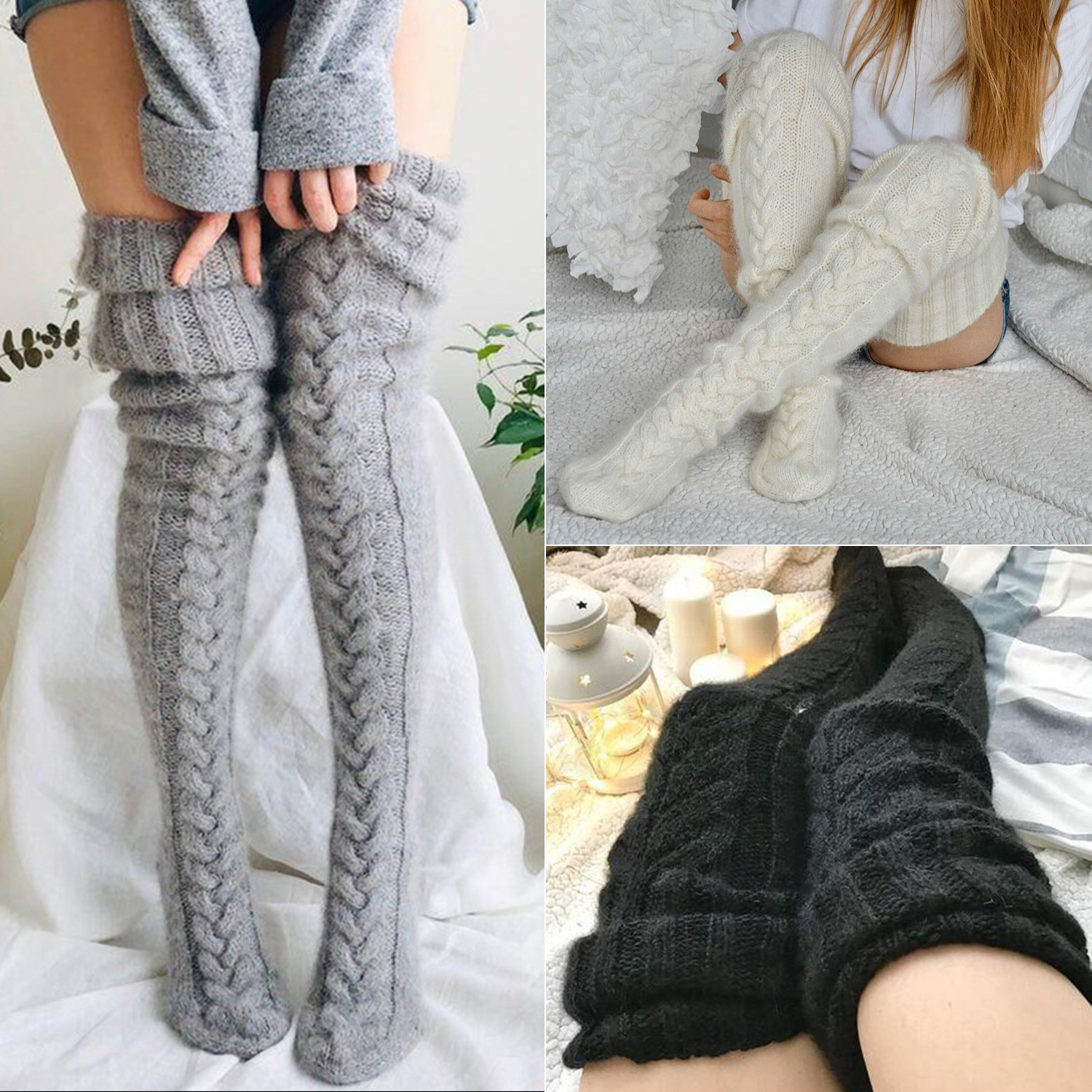 European and American autumn and winter knitted knee-length stockings for women, Amazon wish extended floor socks, woolen pile socks manufacturer