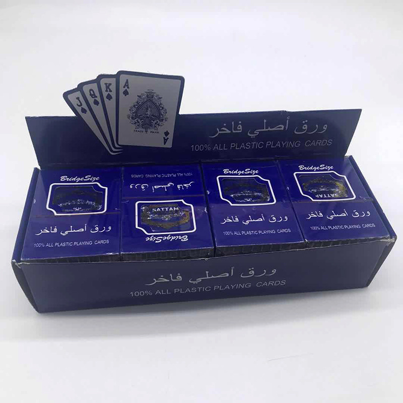 塑料扑克牌 阿拉伯文蓝盒25S本白塑料单付跨境外贸批发创意防水耐用PVC可水洗俱乐部扑克牌厂家供应