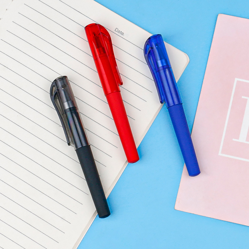Creative black, blue and red simple gel pen, bullet-tipped student cap, short portable ballpoint pen, 0.5mm signature pen