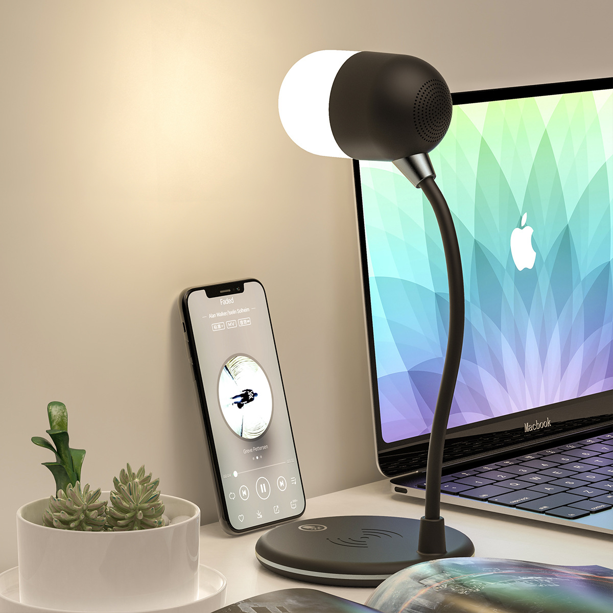2024 New Creative Student eye-protecting Night Light, three-in-one wireless Charging Bluetooth speaker, Study and Reading Desk lamp full figure