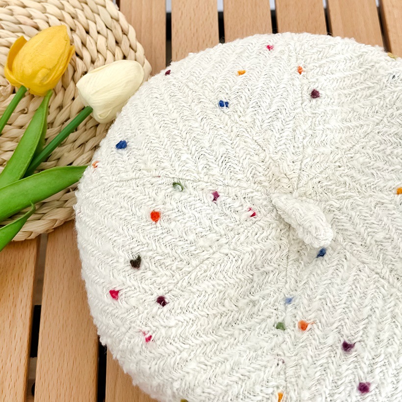 Japanese Sweet Rainbow Bean Beret Hat Female Autumn And Winter Warm Everything Show Face Small Painter Hat Bud Hat Tide Specification drawing