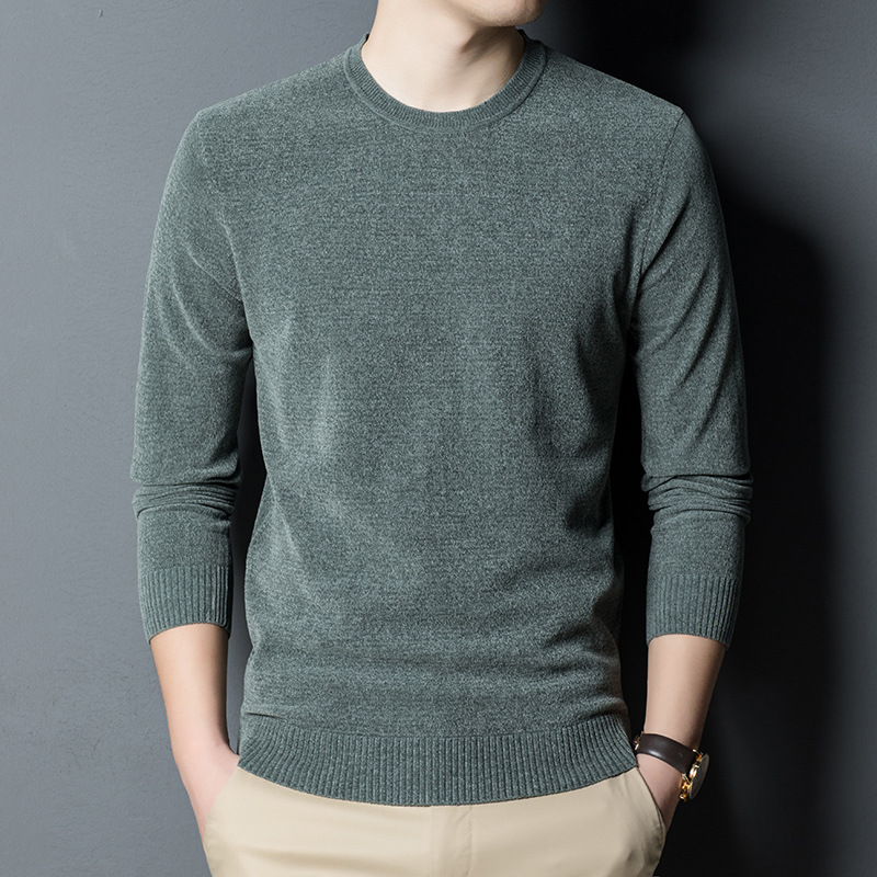 Manzibo mainly promotes the 2022 new casual sweater men's knitted sweater Chenille Youth pullover solid color basic round neck Specification image
