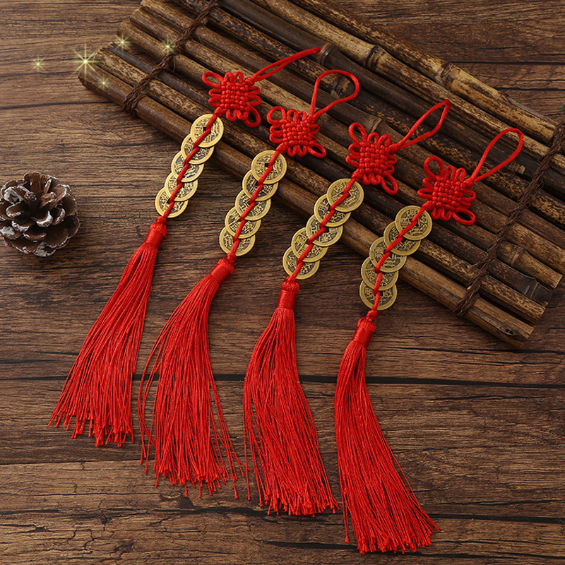 Wholesale of Five Emperors' coin pendants, door-to-door Chinese knot copper gourds, pure copper natural copper coins, auspicious knot ancient coin pendants Specification image