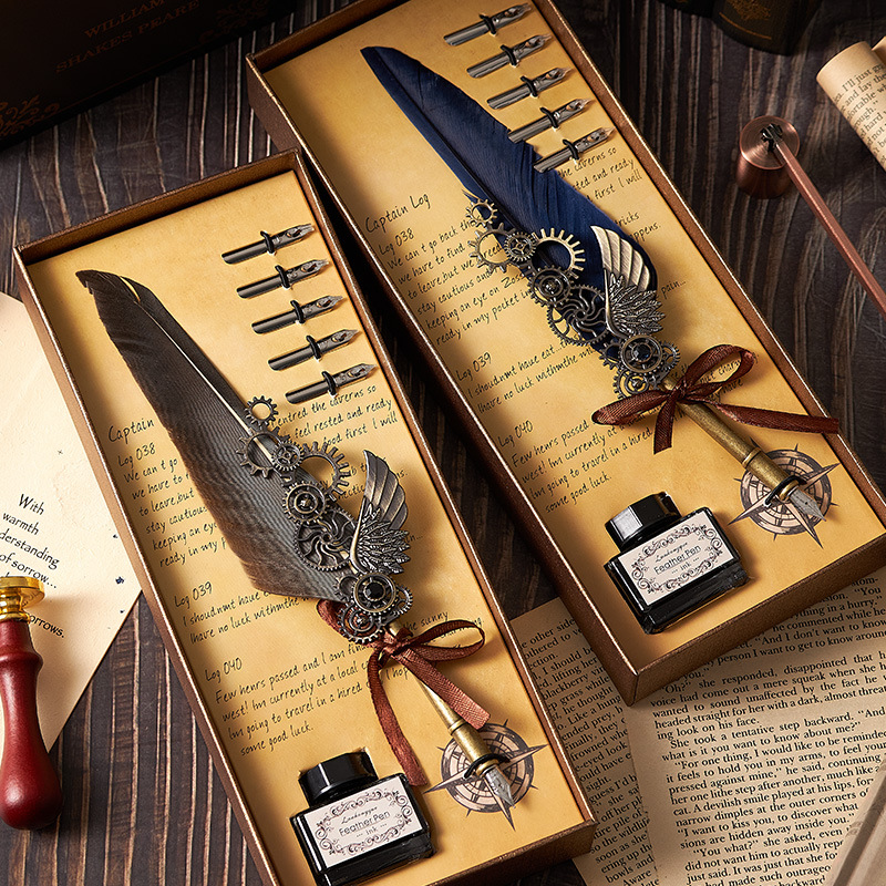European retro quill pen, water-dipped fountain pen, high appearance level, mechanical punk gift box, fire paint seal birthday present