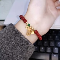 Guochao S925 sterling silver hollowed-out peace brand fortune vermilion hand string Chinese style simple everything bracelet female gift