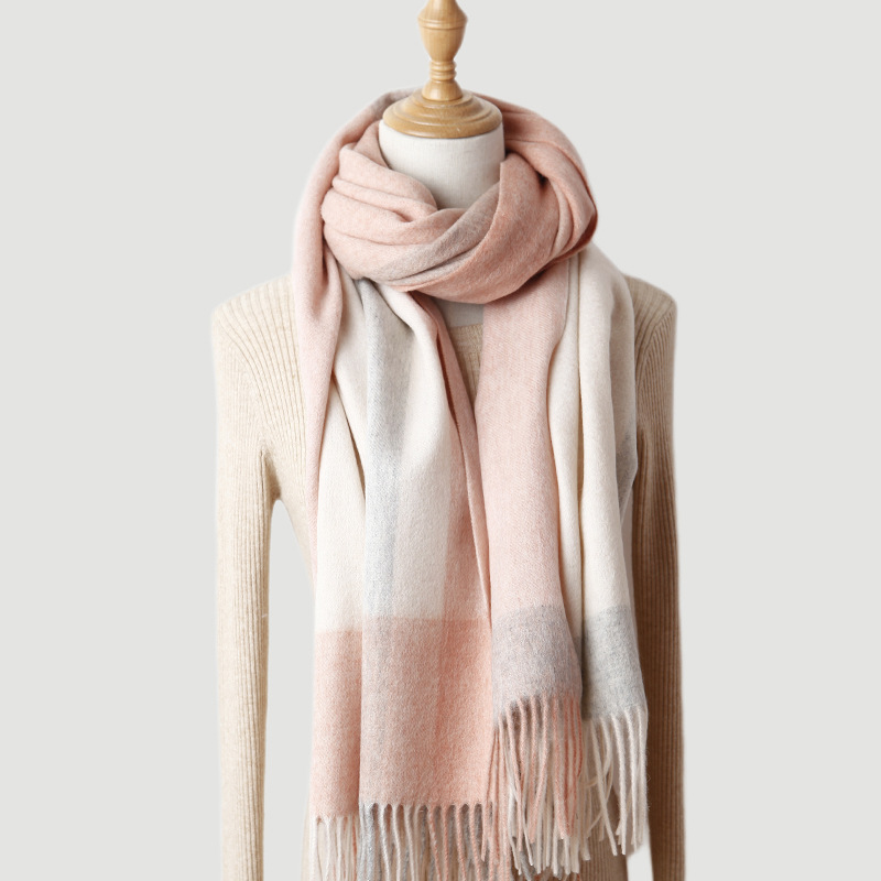 Wholesale of women's and women's checkered wool scarves and shawls, lamb wool checkered Inner Mongolia scarves Specification image