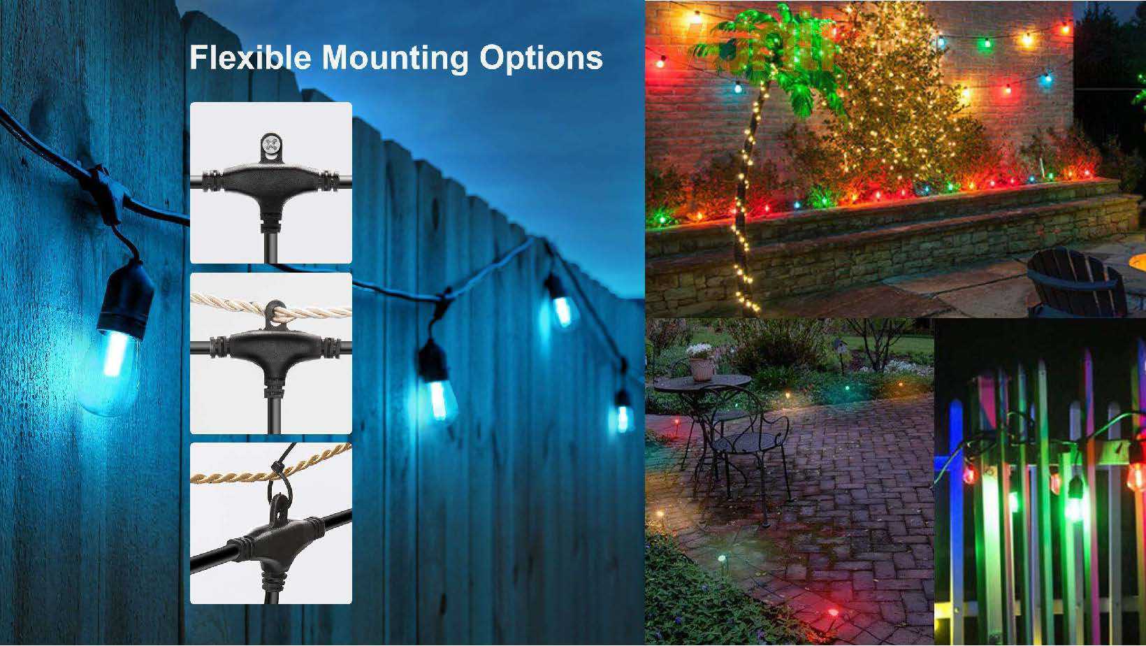 Smart outdoor string light 24-foot -12 bulbs, Wifi +433 waterproof APP control, single light controllable Specification image