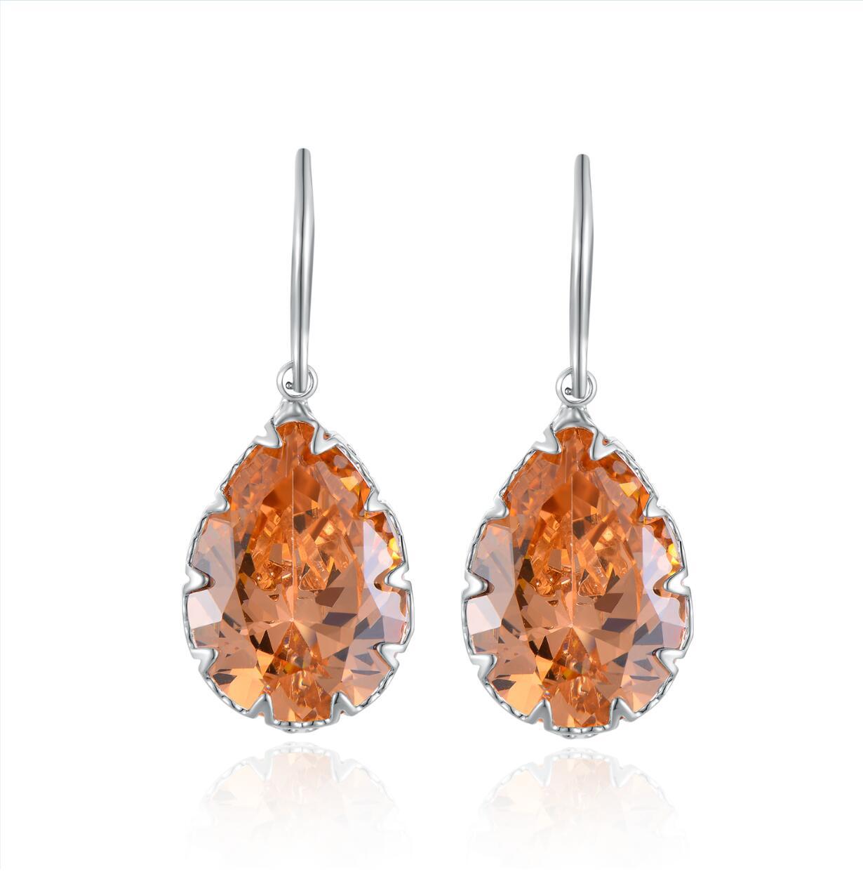 Cross-border manufacturer supply AAA zircon large gemstone C-shaped earrings, exaggerated large ear hooks, multi-color earrings