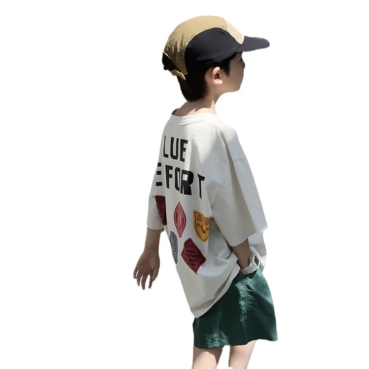2024 New summer style Boys' round-neck T-shirt, short-sleeved, fashionable children's half-sleeved Korean-style baby top, trendy for men Item Picture