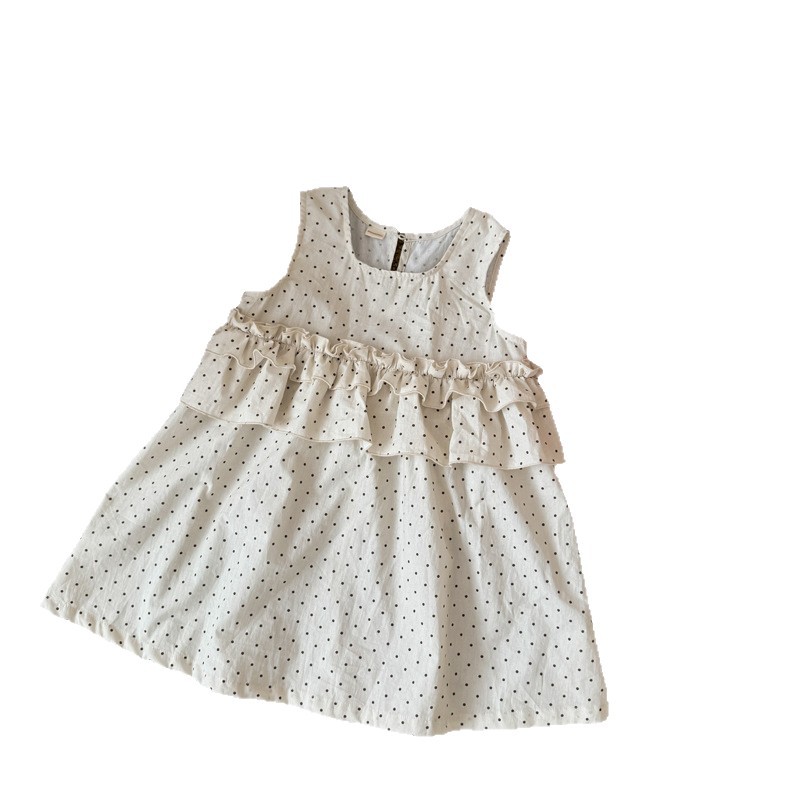 Mo Li's 26 Spring/Summer Girls' Korean polka dot sleeveless vest dress, children's ruffled dress, baby cotton dress Item Picture