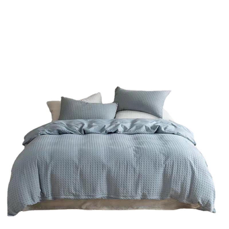 Japanese Muji style high-end pure cotton waffle four-piece set, baby grade new Class A pure cotton simple bedding Item Picture