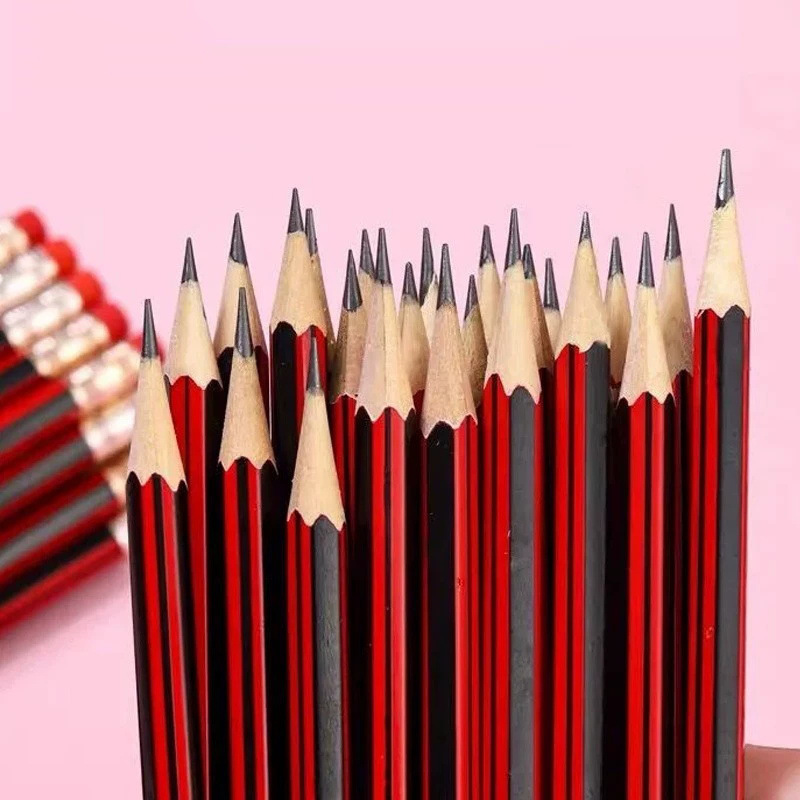 铅笔批发绘画素描笔学习文具卡通铅笔带橡皮六角小学生hb洞洞铅笔