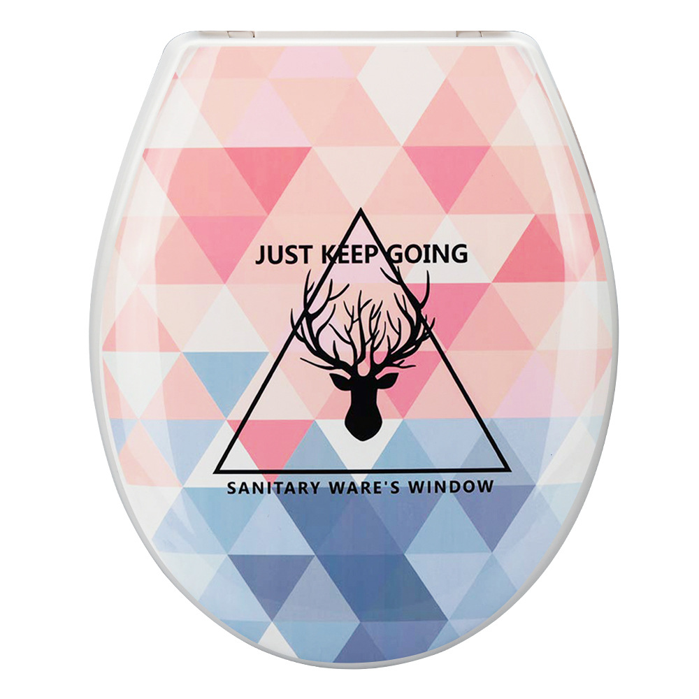 18-inch European-style toilet seat cover, slow-descent household squat toilet plastic cover plate, hotel manufacturer's printed slow-descent toilet seat cover Item Picture