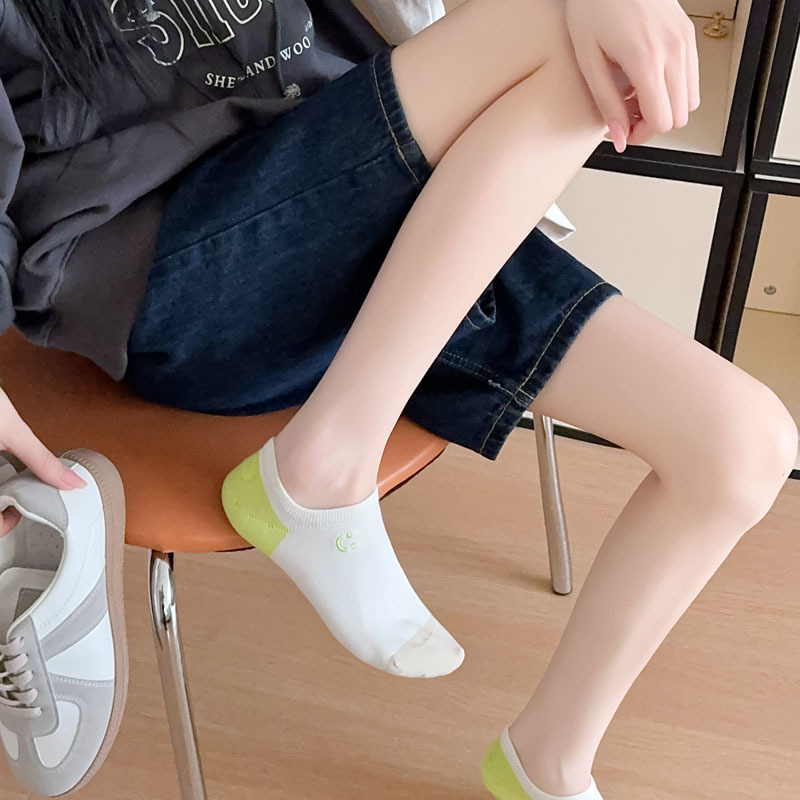 袜子夏天薄女纯色笑脸刺绣棉袜批发船袜不掉跟女短袜学院风ins潮详情33