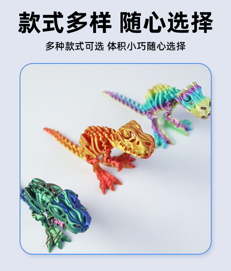 跨境3D打印霸王龙恐龙骨架一体式颅骨可活动关节大嘴工艺品玩具详情6