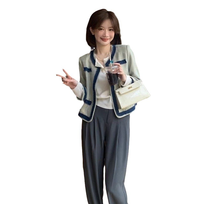 French Small Fragrance Color Splicing Denim Coat Female Spring And Autumn New Style Temperament Design Sense Of Short Top Item Picture