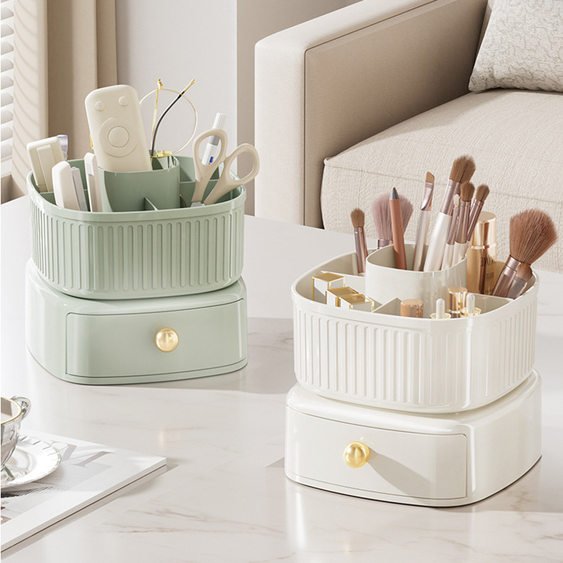 Light Luxury Ultra-Large Capacity Multi-Functional 360-Degree Rotating Makeup Brush Storage Bucket Internet Celebrity Desktop Pen Holder Storage Box details Picture