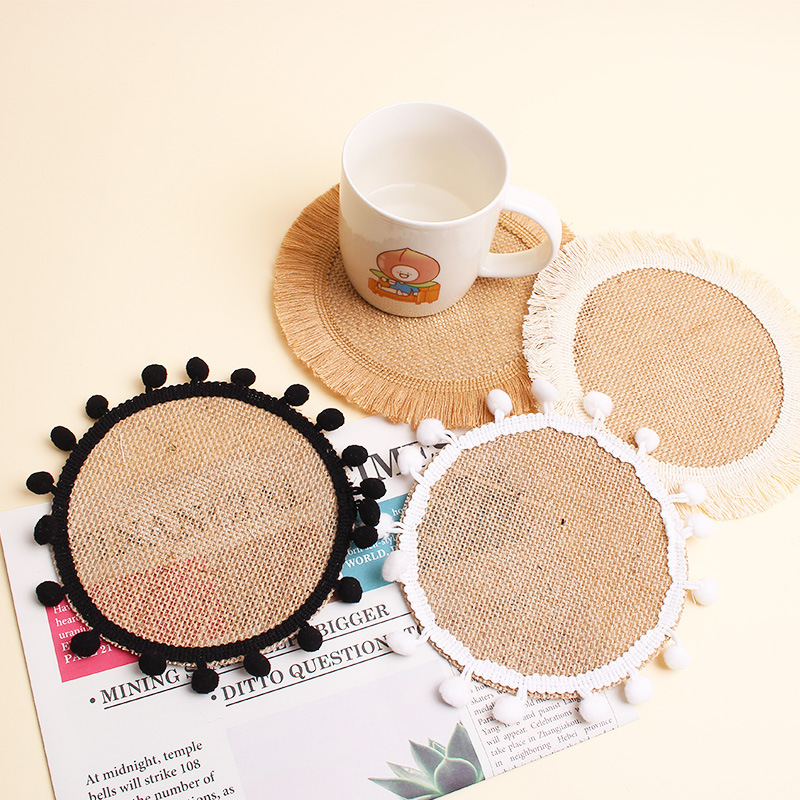 黄麻编织杯垫ins风北欧餐垫 复古餐厅装饰西餐垫拍摄道具杯垫批发