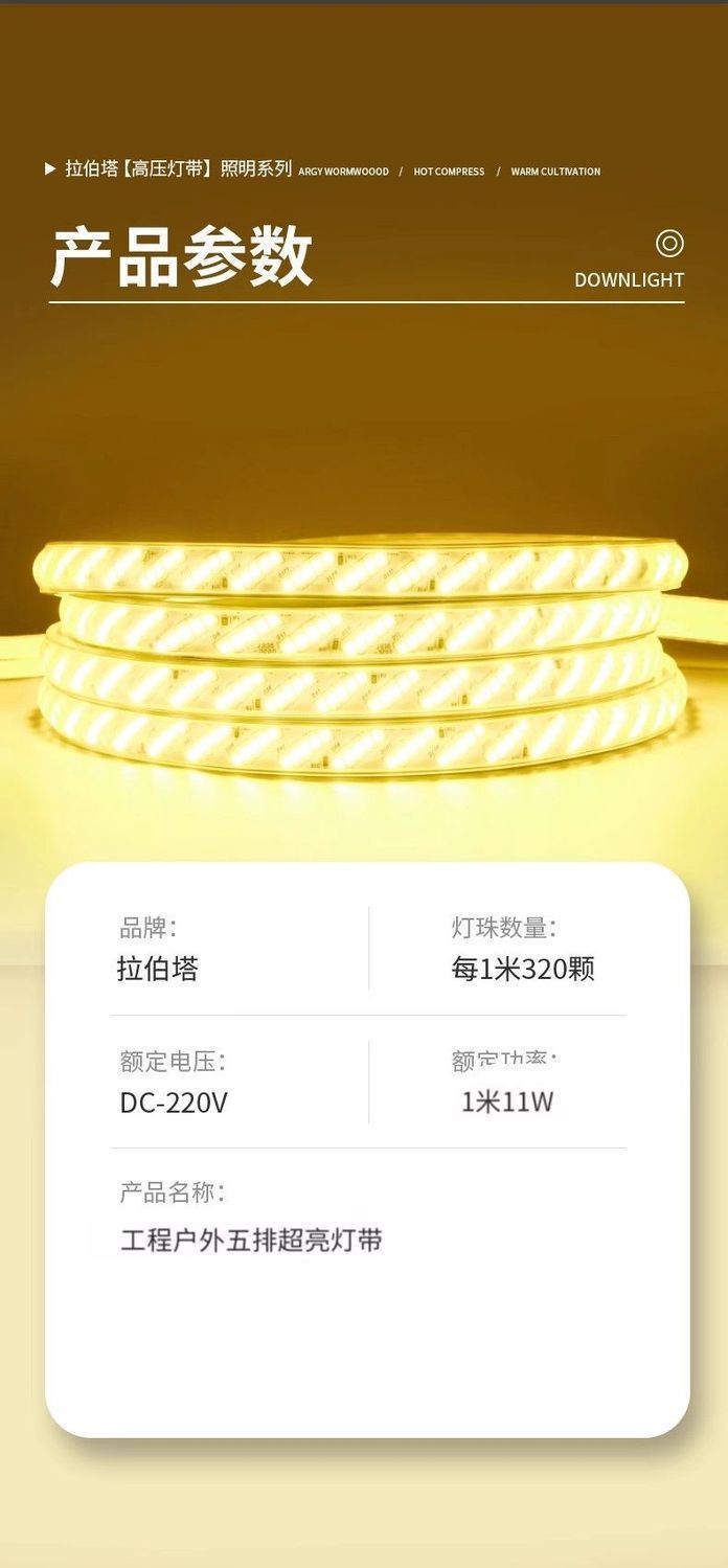 超高亮led灯带户外防水220v工程外墙室外客厅吊顶暖光暖白光灯条详情15