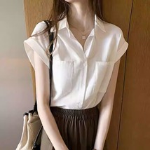 设计感小众女短袖夏季新款女士衬衫韩版大码上衣宽松百搭无袖衬衣