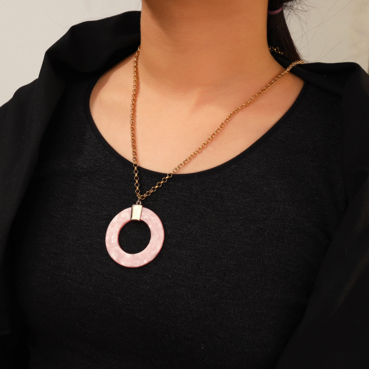 Donut Jade Pendant Necklace Ring Buckle High-Grade Accessories Light Luxury High-Grade Clavicle Chain Manufacturers Wholesale Direct Sales Specification drawing