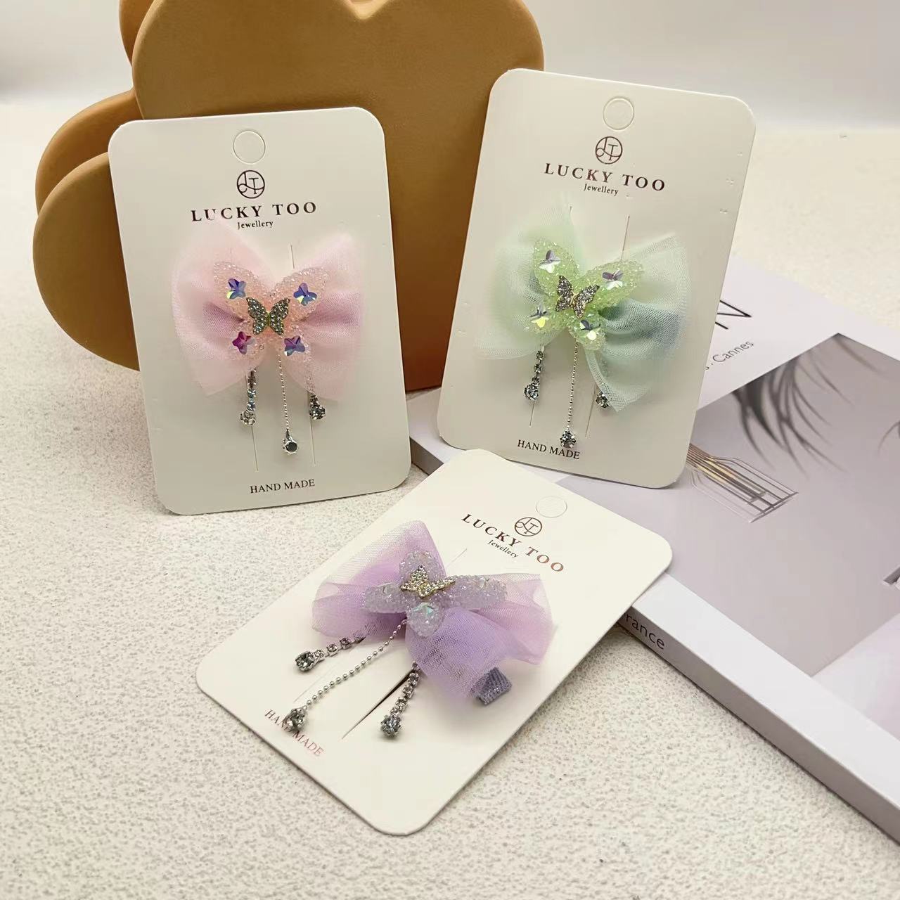 发夹LT10484气质重工砂糖蝴蝶钻钻流苏莎莎领结发饰发夹