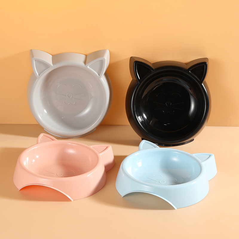 Cute cat-shaped pet bowl, round feeding bowl for dogs and cats, PP bowl, leak-proof and topper-proof rice bowl, pet drinking water bowl and plate