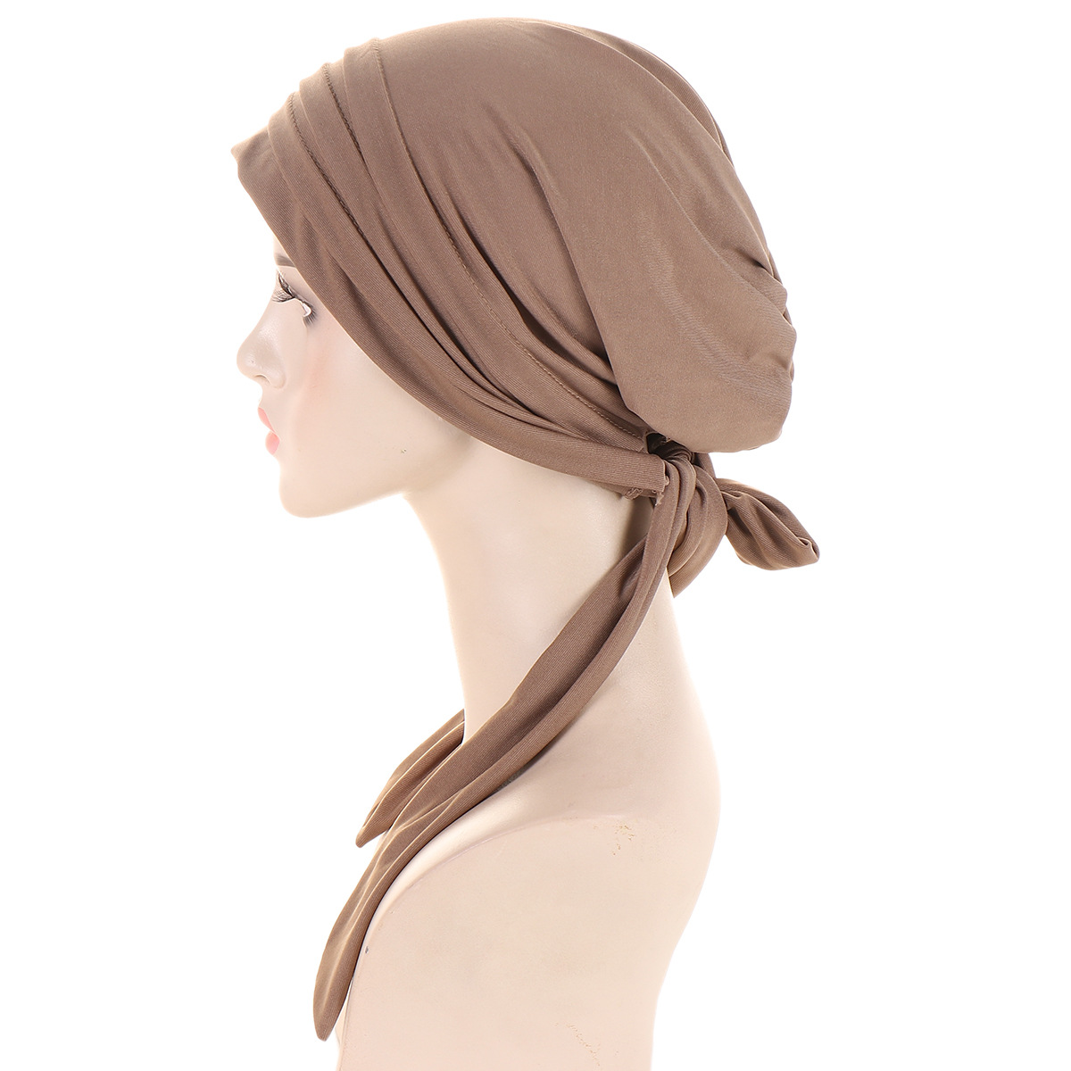 Amazon's New Solid Color Crystal Hemp Four Stripes Long Tail Headscarf Hat Aliexpress Chemo Hat Women's Hat Specification drawing